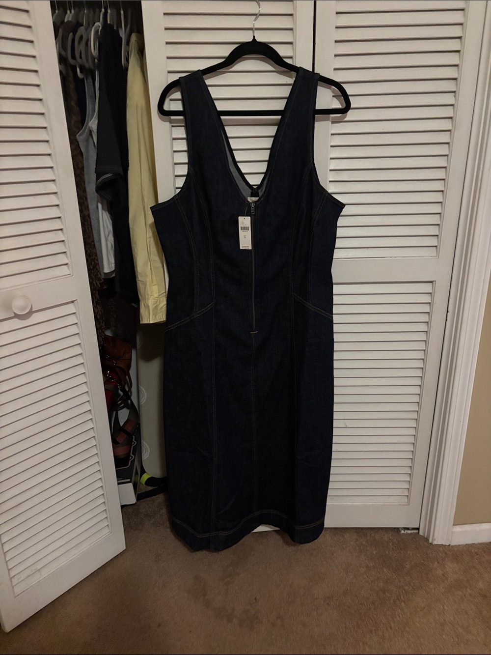 Anthropologie Dark Indigo Denim Zip-Front Midi Dress